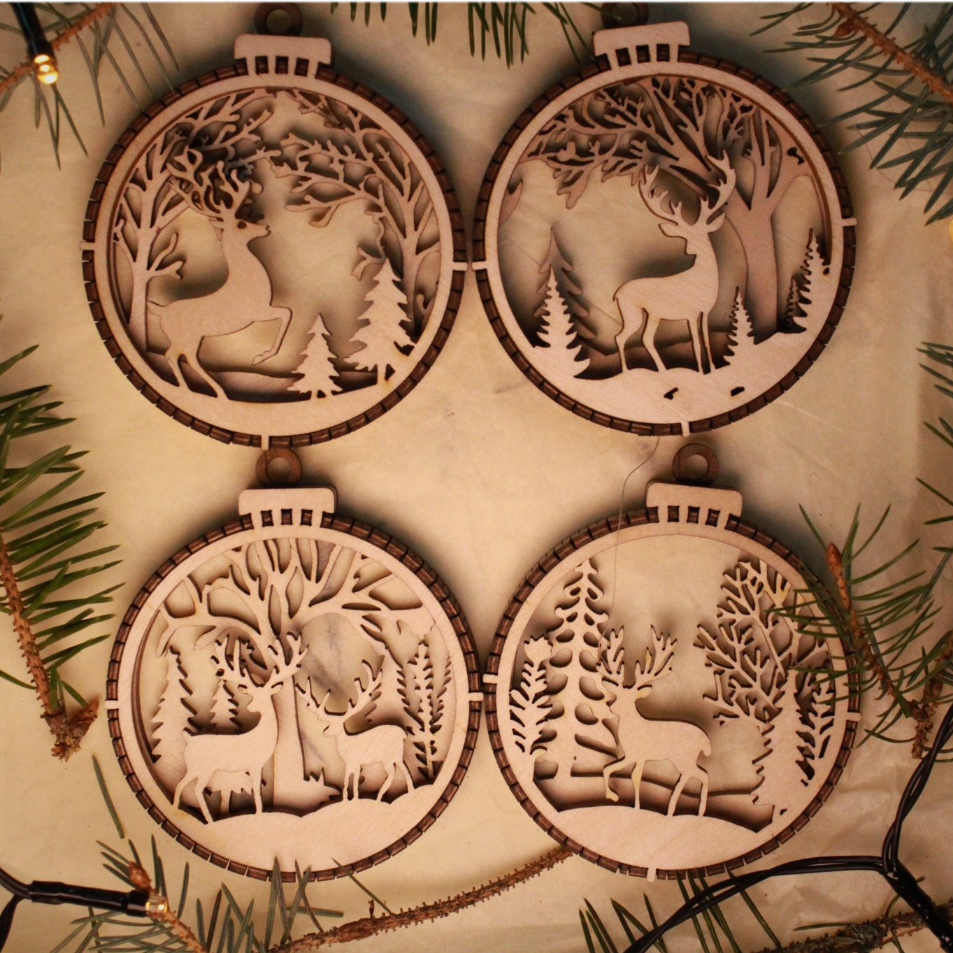 3D Julekugler - Sæt med 4 Rensdyr