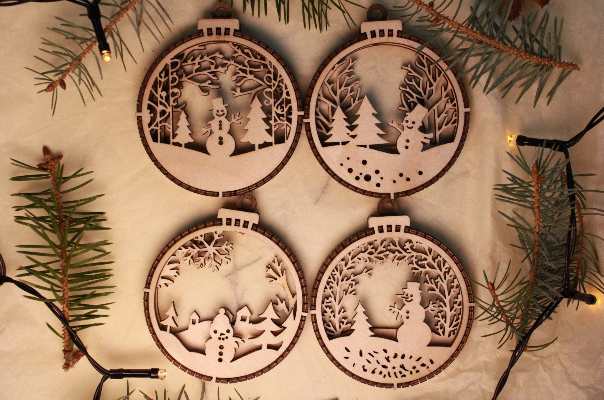 3D Julekugler - Sæt med 4 Snemænd